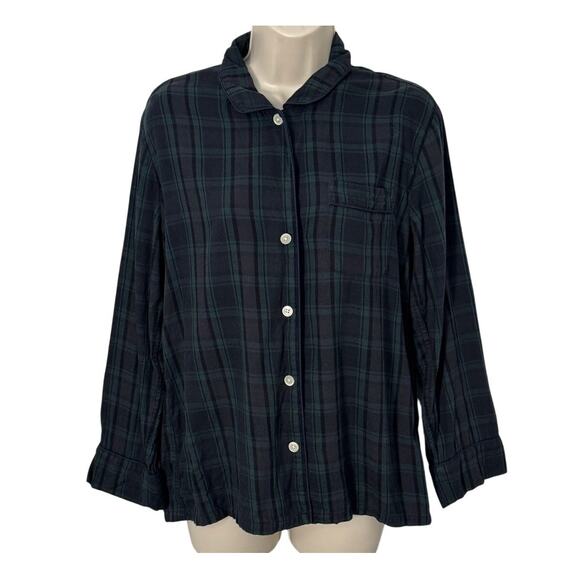 J. Crew Flannel Long-Sleeve Pajama Top Black Watch Tartan Size XS - Picture 2 of 6